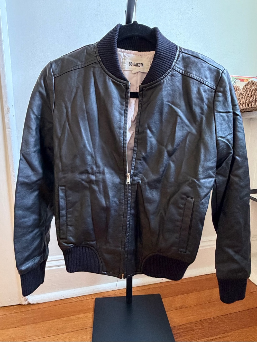 BB Dakota Faux Leather  Bomber Jacket Black XS